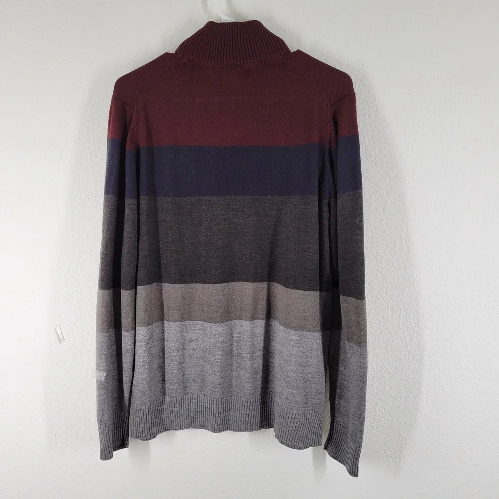 US Polo Assn. Mens Striped Quarter Zip Sweater Burgundy Navy Grey Acrylic Small - Picture 6 of 11
